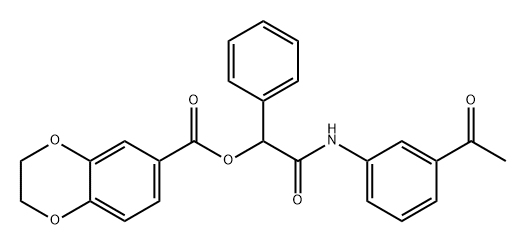 1,4-Benzodioxin-6-carboxylic acid, 2,3-dihydro-, 2-[(3-acetylphenyl)amino]-2-oxo-1-phenylethyl ester 化学構造式
