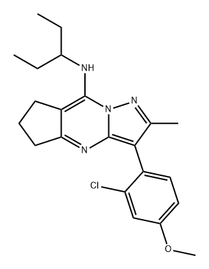 5H-Cyclopenta[d]pyrazolo[1,5-a]pyrimidin-8-amine, 3-(2-chloro-4-methoxyphenyl)-N-(1-ethylpropyl)-6,7-dihydro-2-methyl- 结构式