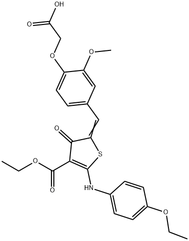 3-Thiophenecarboxylic acid, 5-[[4-(carboxymethoxy)-3-methoxyphenyl]methylene]-2-[(4-ethoxyphenyl)amino]-4,5-dihydro-4-oxo-, 3-ethyl ester Structure