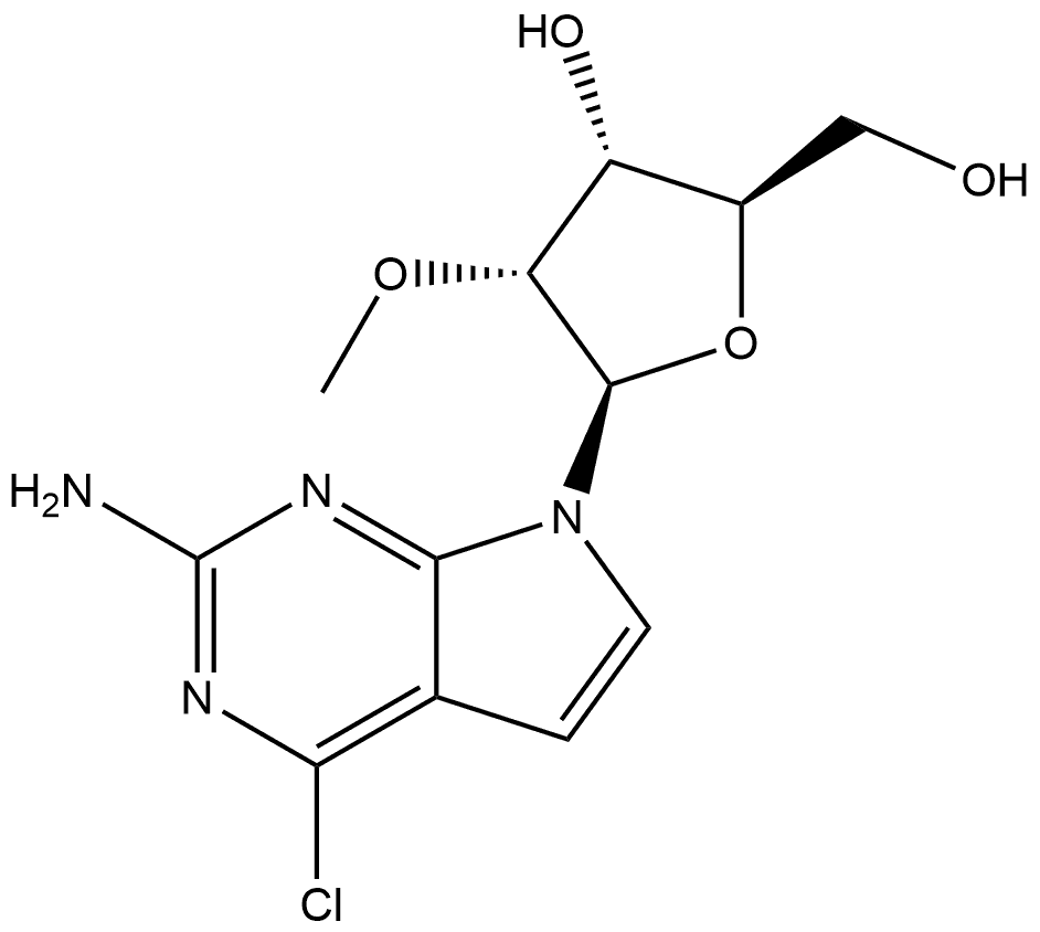 7H-Pyrrolo[2,3-d]pyrimidin-2-amine, 4-chloro-7-(2-O-methyl-β-D-ribofuranosyl)-, 444018-82-0, 结构式