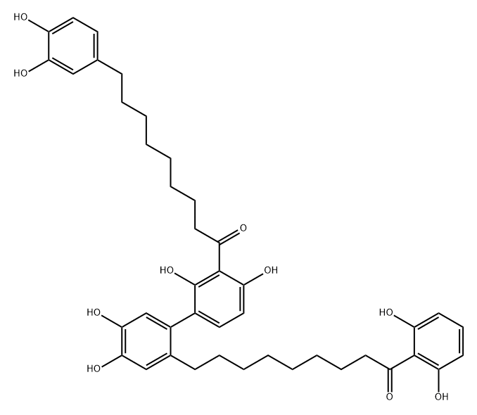 1-Nonanone, 1-(2,6-dihydroxyphenyl)-9-[3'-[9-(3,4-dihydroxyphenyl)-1-oxononyl]-2',4,4',5-tetrahydroxy[1,1'-biphenyl]-2-yl]- Structure