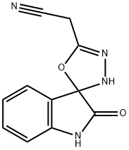 2'-oxo-1',3',4,5-tetrahydrospiro[1,3,4-oxadiazole-5,3'-(2'H)-indole]-2-ylacetonitrile 化学構造式