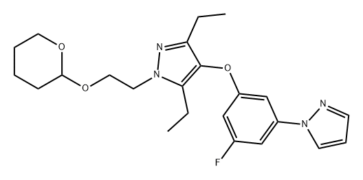 1H-Pyrazole, 3,5-diethyl-4-[3-fluoro-5-(1H-pyrazol-1-yl)phenoxy]-1-[2-[(tetrahydro-2H-pyran-2-yl)oxy]ethyl]- Structure