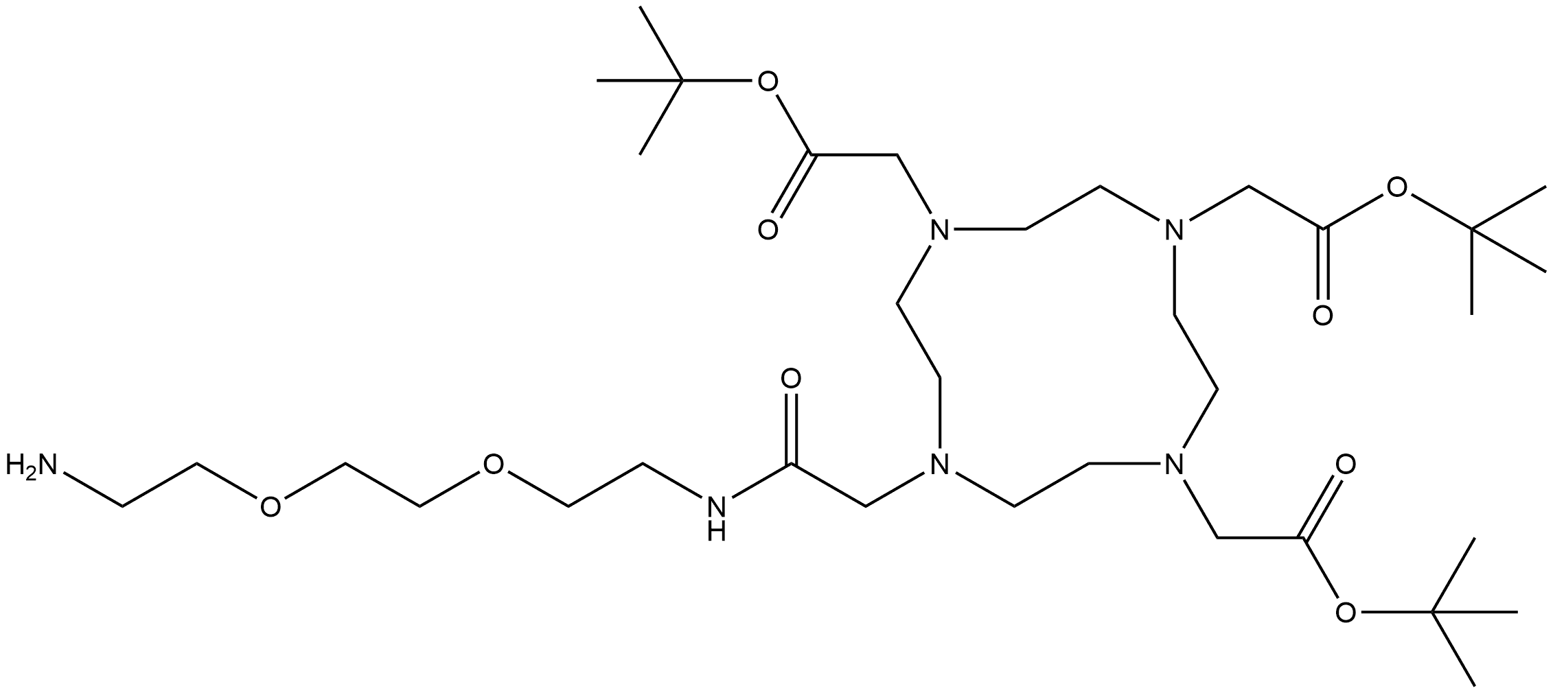 tri-tert-butyl 2,2',2''-(10-(2-((2-(2-(2-aminoethoxy)ethoxy)ethyl)amino)-2-oxoethyl)-1,4,7,10-tetraazacyclododecane-1,4,7-triyl)triacetate Structure