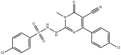 Benzenesulfonic acid, 4-chloro-, 2-[4-(4-chlorophenyl)-5-cyano-1,6-dihydro-1-methyl-6-oxo-2-pyrimidinyl]hydrazide,475993-98-7,结构式