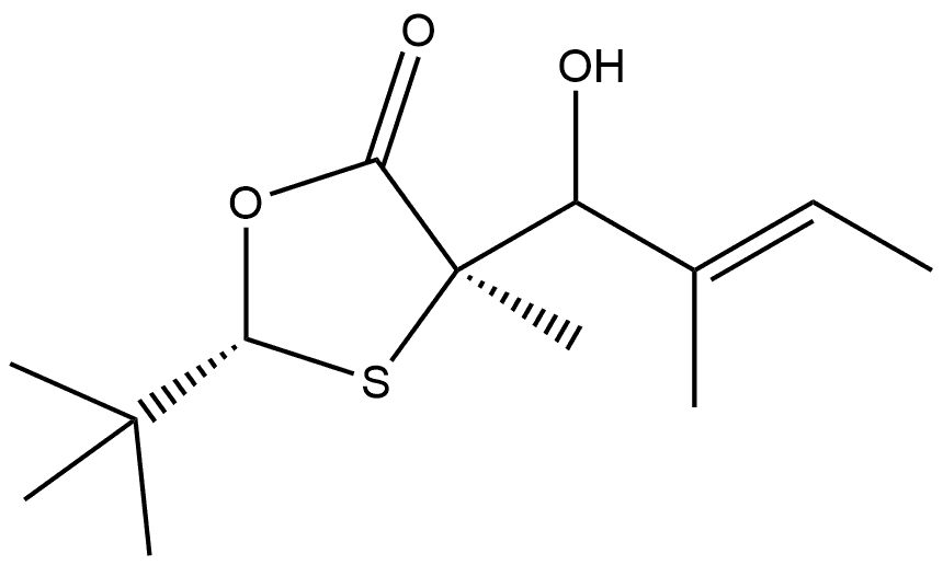 (2R,4R)-2-(1,1-Dimethylethyl)-4-[(2E)-1-hydroxy-2-methyl-2-buten-1-yl]-4-methyl-1,3-oxathiolan-5-one, 476371-86-5, 结构式