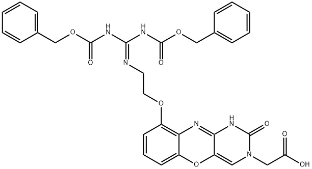 N1-Carboxymethyl-6-[2-(N,N’-bis-Cbz-guanidino) ethoxy]-phenoxazine Struktur