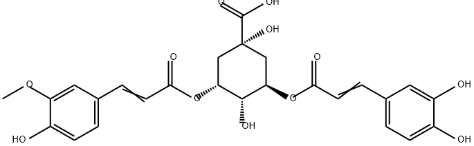Cyclohexanecarboxylic acid, 3-[[3-(3,4-dihydroxyphenyl)-1-oxo-2-propen-1-yl]oxy]-1,4-dihydroxy-5-[[3-(4-hydroxy-3-methoxyphenyl)-1-oxo-2-propen-1-yl]oxy]-, (1R,3R,4S,5R)-,478156-24-0,结构式