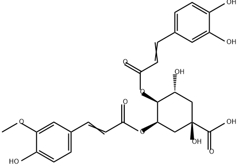 Cyclohexanecarboxylic acid, 4-[[3-(3,4-dihydroxyphenyl)-1-oxo-2-propen-1-yl]oxy]-1,3-dihydroxy-5-[[3-(4-hydroxy-3-methoxyphenyl)-1-oxo-2-propen-1-yl]oxy]-, (1R,3R,4S,5R)-,478156-25-1,结构式
