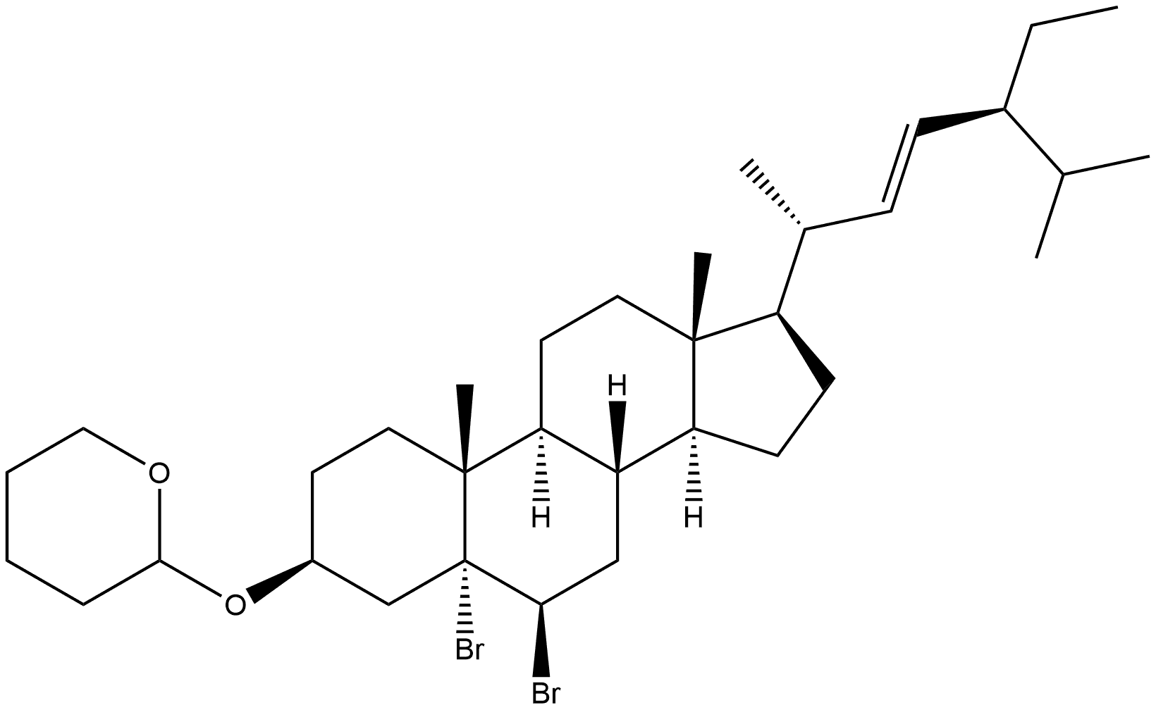 2H-Pyran, 2-[[(3β,5α,6β,22E)-5,6-dibromostigmast-22-en-3-yl]oxy]tetrahydro- (9CI) Structure