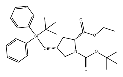 1,2-Pyrrolidinedicarboxylic acid, 4-[[(1,1-dimethylethyl)diphenylsilyl]oxy]-, 1-(1,1-dimethylethyl) 2-ethyl ester, (2R,4R)- Struktur