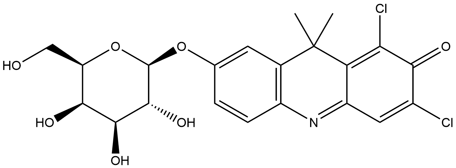 9H-(1,3-ジクロロ-9,9-ジメチルアクリジン-2-オン-7-イル)Β-D-ガラクトピラノシド 化学構造式