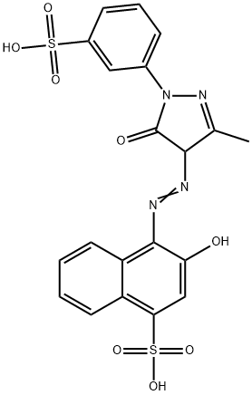 1-Naphthalenesulfonic acid, 4-[2-[4,5-dihydro-3-methyl-5-oxo-1-(3-sulfophenyl)-1H-pyrazol-4-yl]diazenyl]-3-hydroxy- 化学構造式