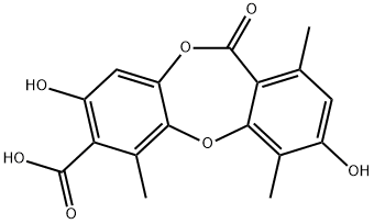 11H-Dibenzo[b,e][1,4]dioxepin-7-carboxylic acid, 3,8-dihydroxy-1,4,6-trimethyl-11-oxo- Structure