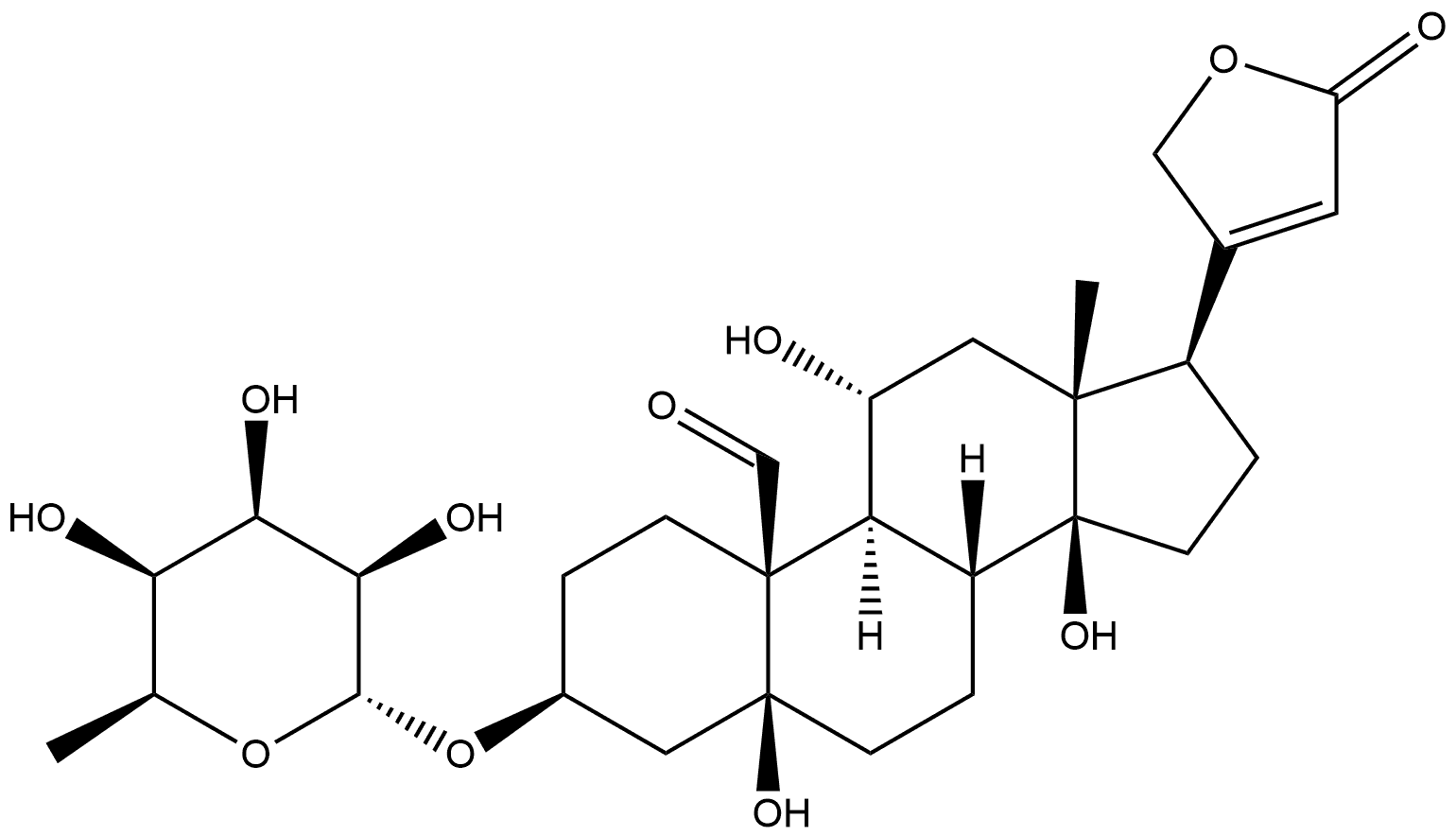 3β-[(6-Deoxy-α-L-talopyranosyl)oxy]-5,11α,14-trihydroxy-19-oxo-5β-card-20(22)-enolide,508-73-6,结构式