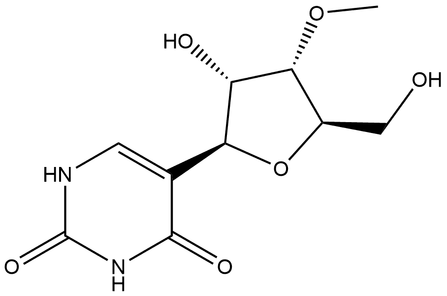 5-(3-O-Methyl-β-D-ribofuranosyl)-2,4(1H,3H)-pyrimidinedione 化学構造式