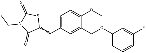 (5Z)-3-ethyl-5-[[3-[(3-fluorophenoxy)methyl]-4-methoxyphenyl]methylidene]-2-sulfanylidene-1,3-thiazolidin-4-one Structure