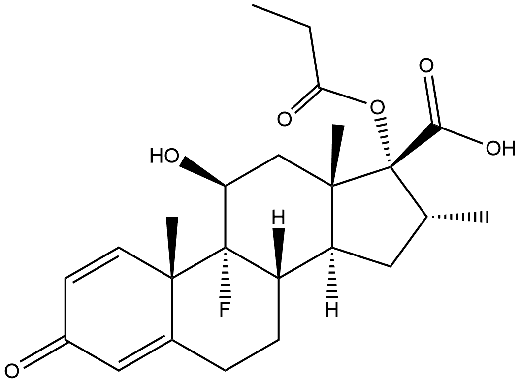 Androsta-1,4-diene-17-carboxylic acid, 9-fluoro-11-hydroxy-16-methyl-3-oxo-17-(1-oxopropoxy)-, (11β,16α,17α)- (9CI) Structure