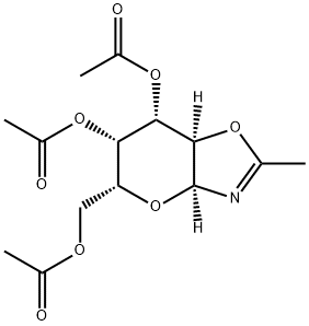 5H-Pyrano[2,3-d]oxazole-6,7-diol, 5-[(acetyloxy)methyl]-3a,6,7,7a-tetrahydro-2-methyl-, 6,7-diacetate, (3aS,5R,6R,7S,7aR)- Struktur