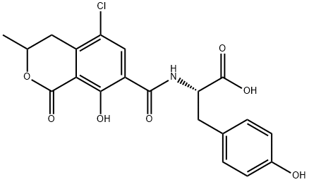 (2S)-2-[(5-CHLORO-8-HYDROXY-3-METHYL-1-OXO-3,4-DIHYDROISOCHROMENE-7-CARBONYL)AMINO]-3-(4-HYDROXYPHENYL)PROPANOIC ACID,53011-67-9,结构式