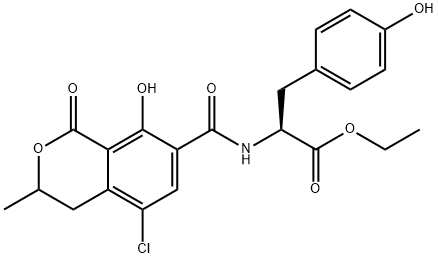 L-Tyrosine, N-[(5-chloro-3,4-dihydro-8-hydroxy-3-methyl-1-oxo-1H-2-benzopyran-7-yl)carbonyl]-, ethyl ester 化学構造式