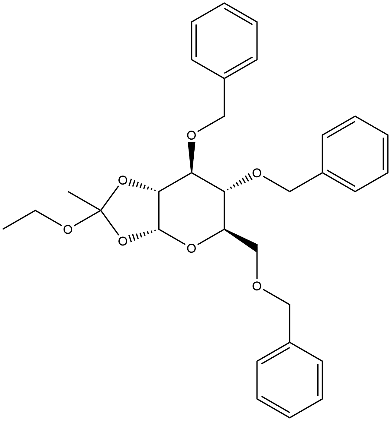 α-D-Glucopyranose, 1,2-O-(1-ethoxyethylidene)-3,4,6-tris-O-(phenylmethyl)- Structure