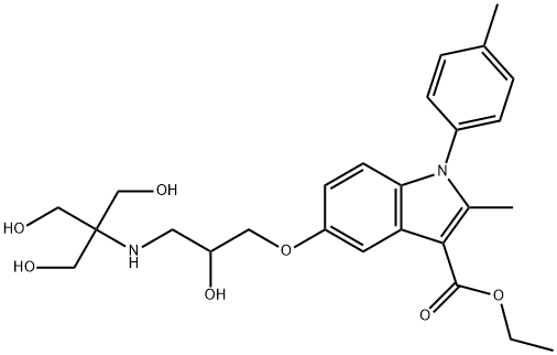 1H-Indole-3-carboxylic acid, 5-[2-hydroxy-3-[[2-hydroxy-1,1-bis(hydroxymethyl)ethyl]amino]propoxy]-2-methyl-1-(4-methylphenyl)-, ethyl ester 化学構造式