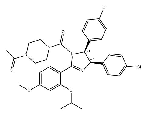 548472-58-8 Ethanone, 1-[4-[[(4R,5S)-4,5-bis(4-chlorophenyl)-4,5-dihydro-2-[4-methoxy-2-(1-methylethoxy)phenyl]-1H-imidazol-1-yl]carbonyl]-1-piperazinyl]-, rel-