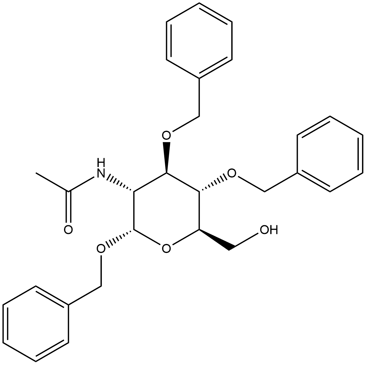 苄基-2-乙酰氨基-3,4-二-O-苄基-2-脱氧-Α-D-吡喃葡萄糖苷,55287-54-2,结构式