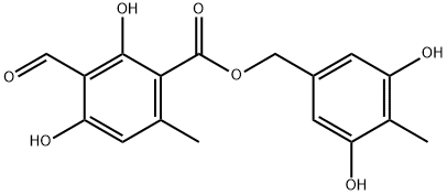 Benzoic acid, 3-formyl-2,4-dihydroxy-6-methyl-, (3,5-dihydroxy-4-methylphenyl)methyl ester Structure