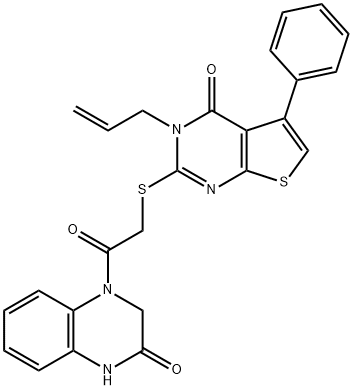 2(1H)-Quinoxalinone, 4-[2-[[3,4-dihydro-4-oxo-5-phenyl-3-(2-propen-1-yl)thieno[2,3-d]pyrimidin-2-yl]thio]acetyl]-3,4-dihydro- Structure