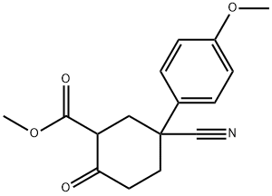 Cyclohexanecarboxylic acid, 5-cyano-5-(4-methoxyphenyl)-2-oxo-, methyl ester 化学構造式