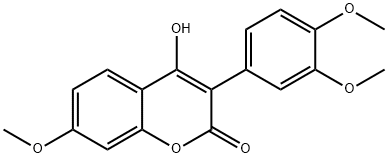 3-(3,4-ジメトキシフェニル)-4-ヒドロキシ-7-メトキシ-2H-クロメン-2-オン 化学構造式