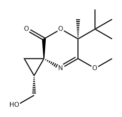 7-Oxa-4-azaspiro[2.5]oct-4-en-8-one, 6-(1,1-dimethylethyl)-1-(hydroxymethyl)-5-methoxy-6-methyl-, (1R,3S,6S)- 化学構造式