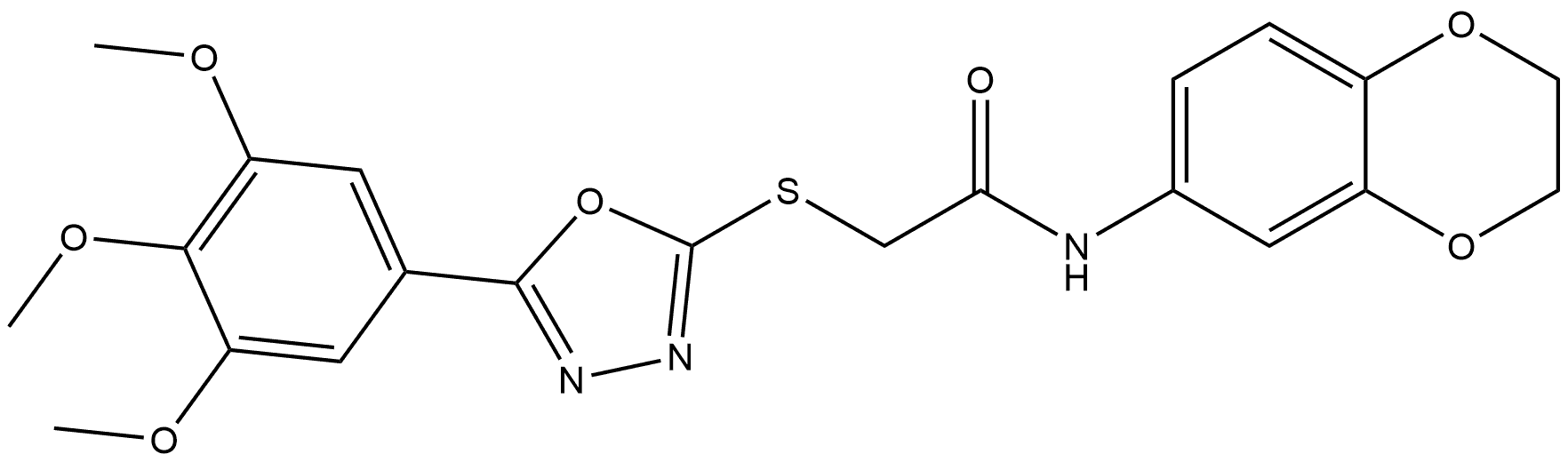 N-(2,3-Dihydrobenzo[b][1,4]dioxin-6-yl)-2-((5-(3,4,5-trimethoxyphenyl)-1,3,4-oxadiazol-2-yl)thio)acetamide,568558-66-7,结构式