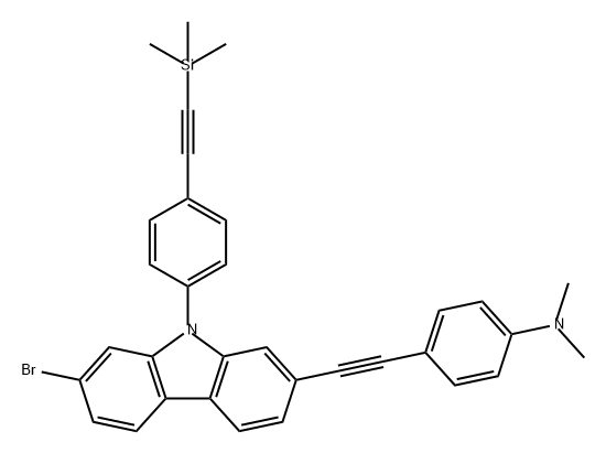 Benzenamine, 4-[2-[7-bromo-9-[4-[2-(trimethylsilyl)ethynyl]phenyl]-9H-carbazol-2-yl]ethynyl]-N,N-dimethyl-,568592-14-3,结构式