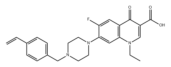 3-Quinolinecarboxylic acid, 7-[4-[(4-ethenylphenyl)methyl]-1-piperazinyl]-1-ethyl-6-fluoro-1,4-dihydro-4-oxo- 化学構造式