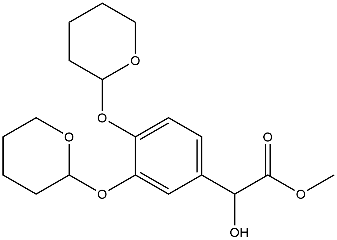 Benzeneacetic acid, α-hydroxy-3,4-bis[(tetrahydro-2H-pyran-2-yl)oxy]-, methyl ester 化学構造式