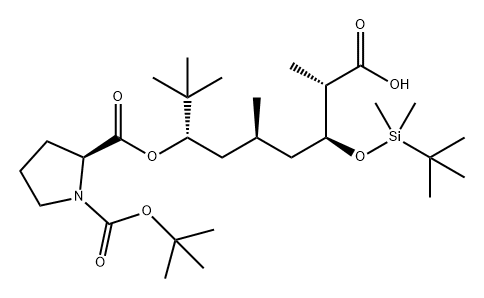 1,2-Pyrrolidinedicarboxylic acid, 2-[(1S,3R,5S,6S)-6-carboxy-1-(1,1-dimethylethyl)-5-[[(1,1-dimethylethyl)dimethylsilyl]oxy]-3-methylheptyl] 1-(1,1-dimethylethyl) ester, (2S)- Structure