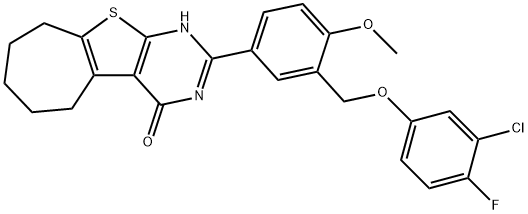 2-[3-[(3-chloro-4-fluorophenoxy)methyl]-4-methoxyphenyl]-3,5,6,7,8,9-hexahydrocyclohepta[2,3]thieno[2,4-b]pyrimidin-4-one Structure