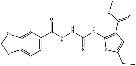 methyl 2-(2-(benzo[d][1,3]dioxole-5-carbonyl)hydrazinecarbothioamido)-5-ethylthiophene-3-carboxylate Structure