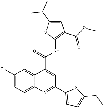 methyl 2-(6-chloro-2-(5-ethylthiophen-2-yl)quinoline-4-carboxamido)-5-isopropylthiophene-3-carboxylate Structure