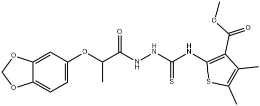 methyl 2-(2-(2-(benzo[d][1,3]dioxol-5-yloxy)propanoyl)hydrazinecarbothioamido)-4,5-dimethylthiophene-3-carboxylate Structure