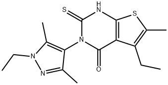 588714-43-6 5-ethyl-3-(1-ethyl-3,5-dimethylpyrazol-4-yl)-6-methyl-2-sulfanylidene-1H-thieno[2,3-d]pyrimidin-4-one