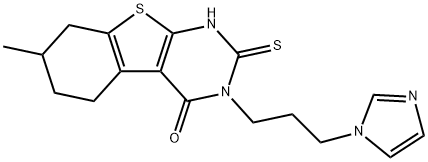 3-(3-imidazol-1-ylpropyl)-7-methyl-2-sulfanylidene-5,6,7,8-tetrahydro-1H-[1]benzothiolo[2,3-d]pyrimidin-4-one Structure