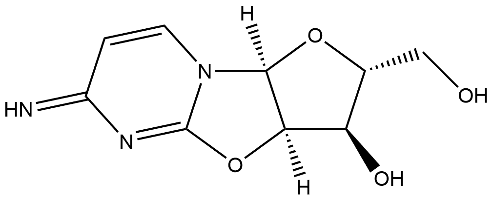 6H-Furo[2',3':4,5]oxazolo[3,2-a]pyrimidine-2-methanol, 2,3,3a,9a-tetrahydro-3-hydroxy-6-imino-, [2R-(2α,3β,3aα,9aα)]- (9CI) Struktur