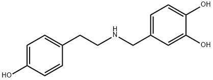 1,2-Benzenediol, 4-[[[2-(4-hydroxyphenyl)ethyl]amino]methyl]-,6053-00-5,结构式