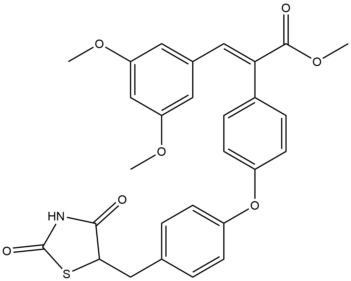 Benzeneacetic acid, α-[(3,5-dimethoxyphenyl)methylene]-4-[4-[(2,4-dioxo-5-thiazolidinyl)methyl]phenoxy]-, methyl ester, (αE)- Struktur