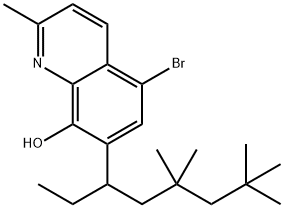 5-Bromo-2-methyl-7-(5,5,7,7-tetramethyloctan-3-yl)quinolin-8-ol Struktur