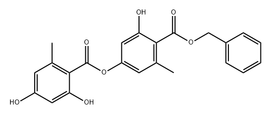 Benzoic acid, 2,4-dihydroxy-6-methyl-, 3-hydroxy-5-methyl-4-[(phenylmethoxy)carbonyl]phenyl ester Structure